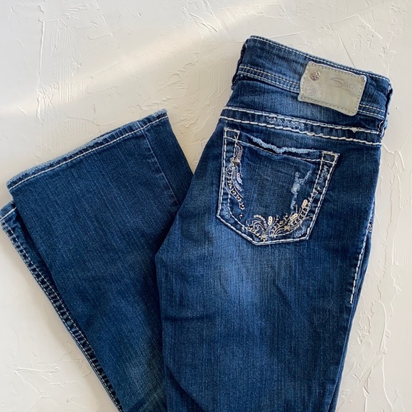 Silver Suki Cotton Jeans with pocket embellishments